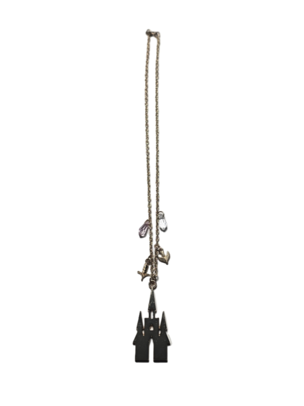 Disney Parks Cinderella Castle Charm Necklace Gold Tone Crystal & Sword Accents